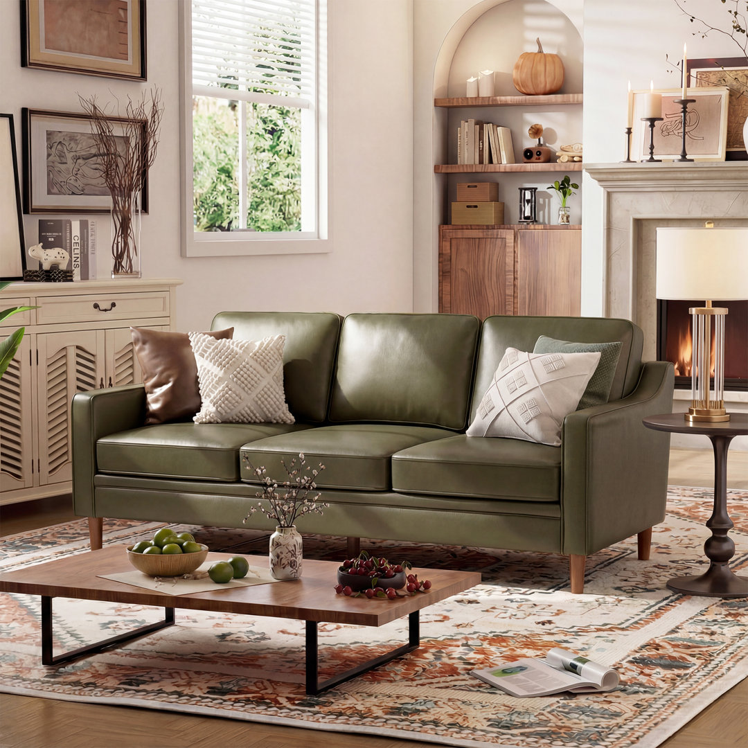 Barton 80.31'' Faux Leather Square Arm Sofa